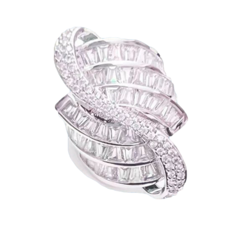 Silver Tone  Sparkling Spiral and Swirl Ring - Lots of Bling! #728